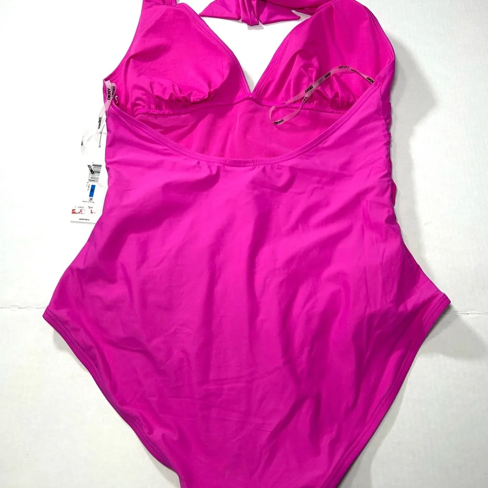 DKNY Women's Swimsuit Plunge V neck Hot Pink NEW - Picture 4 of 5